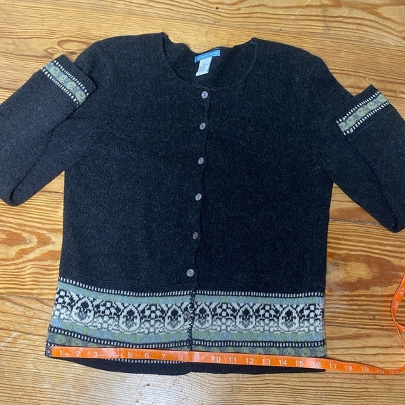 Deane & White 100% Lambswool Cardigan Sweater Gray Green & Blue Detail Medium - Picture 7 of 11